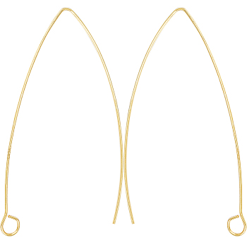 5 Pairs 925 Sterling Silver Earring Hooks, Marquise Ear Wire, Real 18K Gold Plated, 36~39x18x0.6mm, Hole: 2mm, Pin: 0.6mm