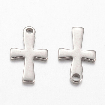 304 Stainless Steel Tiny Cross Charms, Stainless Steel Color, 12x7x1mm, Hole: 1mm