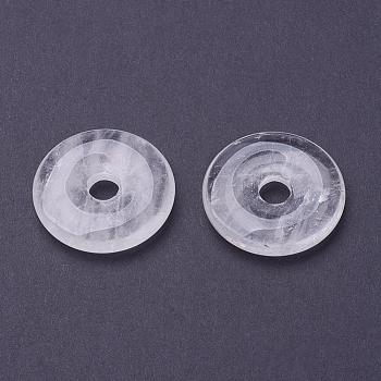 Natural Quartz Crystal Pendants, Rock Crystal Pendants, Donut/Pi Disc, Donut Width: 11.5~12mm, 29~30x5~6mm, Hole: 6mm