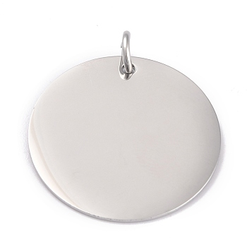 304 Stainless Steel Pendants, Manual Polishing, Stamping Blank Tag, with Jump Rings, Flat Round, Stainless Steel Color, 25x1mm, Hole: 4mm
