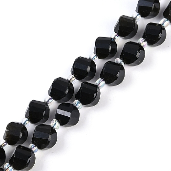 Natural Golden Sheen Obsidian Beads Strands, with Seed Beads, Faceted, Twist, 8.5x7mm, Hole: 1.2mm, about 38pcs/strand, 15.35''(39cm)