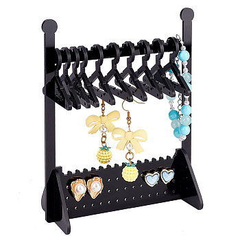 Opaque Acrylic Earrings Display Hanger, Clothes Hangers Shaped Earring Studs Organizer Holder, with 10Pcs Mini Hangers, Black, Finish Product: 6x12x15.5cm, about 13pcs/set