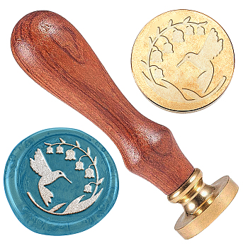 Wax Seal Stamp Set, Golden Plated Sealing Wax Stamp Solid Brass Head, with Retro Wood Handle, for Envelopes Invitations, Gift Card, Bird, 83x22mm, Head: 7.5mm, Stamps: 25x14.5mm
