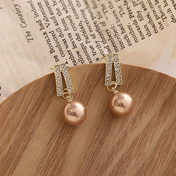 Alloy Rhinestone Dangle Earrings for Women, with Imitation Pearl Beads and 925 Sterling Silver Pin, Trapezoid, 24x10mm