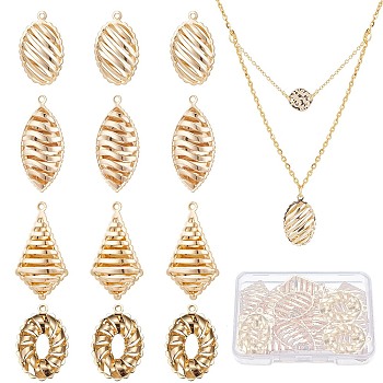 BENECREAT 16Pcs 4 Style Brass Pendants, Long-Lasting Plated, Hollow, Rhombus & Horse Eye & Oval & Heart, Real 18K Gold Plated, 24~30.5x14~25x4~5mm, Hole: 1mm, 4pcs/style