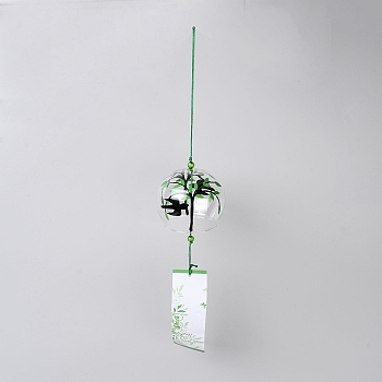 Japanese Glass Half Round Wind Chimes, Paper Blessing Hanging Pendant, for Garden Patio Balcony Decoration, Bird, 385mm