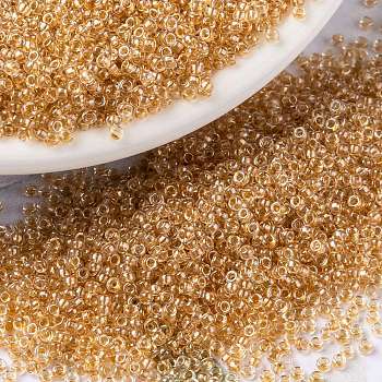 MIYUKI Round Rocailles Beads, Japanese Seed Beads, 15/0, (RR234) Sparkling Metallic Gold Lined Crystal, 15/0, 1.5mm, Hole: 0.7mm, about 250000pcs/pound