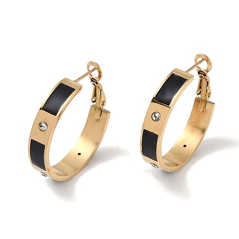 304 Stainless Steel Rhinestone Hoop Earrings for Women, Enamel Style, Real 18K Gold Plated, 28x6mm