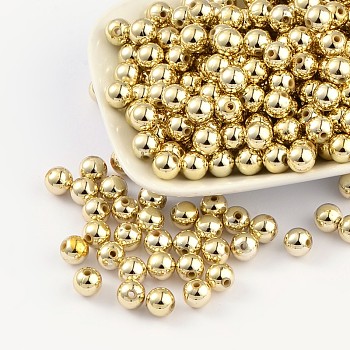 Carnival Celebrations, Mardi Gras Beads, Plating Acrylic Beads, Round, Golden, about 8mm in diameter, hole: 1.5mm, about 2000pcs/500g