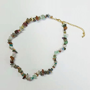 Natural & Synthetic Mixed Gemstone Chips Beaded Necklace for Women, 15.75 inch(40cm)
