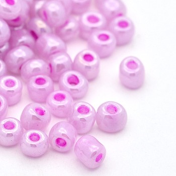 12/0 Ceylon Round Glass Seed Beads, Medium Orchid, Size: about 2mm in diameter, hole:1mm, about 3303pcs/50g