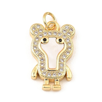 Brass Cubic Zirconia with Shell Pendants, Long-Lasting Plated, Lead Free & Cadmium Free, Bear, Real 18K Gold Plated, 19x12x3mm