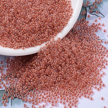 MIYUKI Round Rocailles Beads, Japanese Seed Beads, 11/0, (RR214) Salmon Lined Crystal, 11/0, 2x1.3mm, Hole: 0.8mm, about 50000pcs/pound