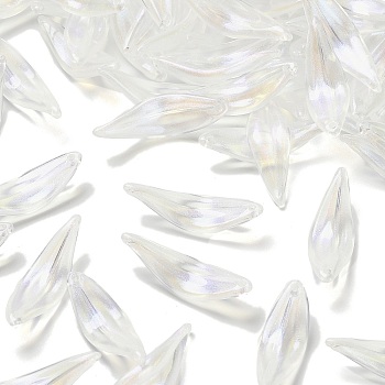 Transparent Acrylic Beads,  Leaf, with Glitter Powder, Clear, 39x12x3.5mm, Hole: 1.6mm, about 420pcs/500g