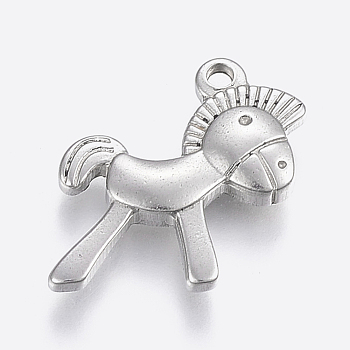 304 Stainless Steel Pendants, Horse, Stainless Steel Color, 20x19x4mm, Hole: 2mm