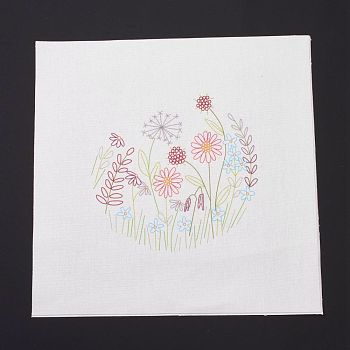 DIY Embroidery Fabric with Eliminable Pattern, Embroidery Cloth, Square, Flower Pattern, 28x27.6x0.05cm