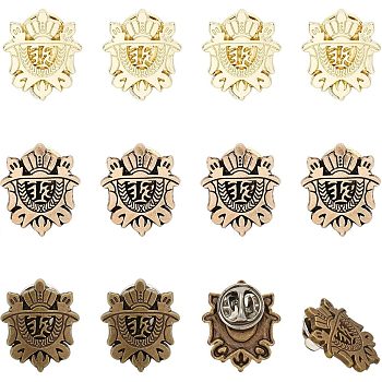 CHGCRAFT 12Pcs 3 Colors Alloy Shield Crown Brooch Pin, Medal Badge for Backpack Clothes, Mixed Color, 2123x17~19x1.5mm, 4Pcs/color