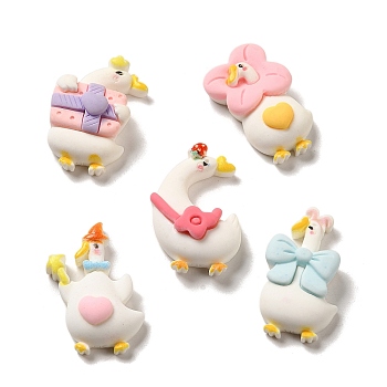 Opaque Cartoon Resin Decoden Cabochons, Duck with Gift & Flower & Bowknot, Mixed Shapes, Mixed Color, 28.5~29.5x16.5~19x7~8.5mm