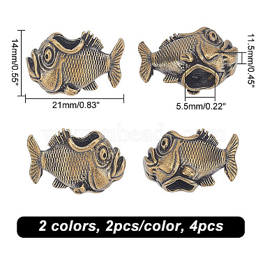 nbeads 4pcs 2 couleurs perles en laiton en forme de poisson(KK-NB0002-96)-2