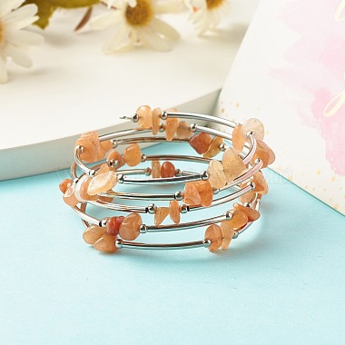 5-bracelets enveloppants en perles d'aventurine rouge naturelle à boucles pour femmes(BJEW-JB01517-05)-2