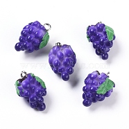 Resin Pendants, with Platinum Tone Iron Loop, Imitation Food, Grape, DarkSlate Blue, 19.5x12x11mm, Hole: 2mm(X-MAK-WH0007-11)
