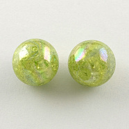 AB Color Transparent Crackle Round Acrylic Beads, Green Yellow, 20mm, Hole: 2.5mm, about 108pcs/500g(CACR-S006-08)
