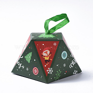 Christmas Gift Boxes, with Ribbon, Gift Wrapping Bags, for Presents Candies Cookies, Green, 8.1x8.1x6.4cm(CON-L024-E04)