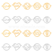 20Pcs 10 Style 304 Stainless Steel Links Connectors, Laser Cut, Flat Round with Infinity & Girl & Butterfly & Word Love, Heart with Word LoveLove, Golden & Stainless Steel Color, 2pcs/style(STAS-UN0024-86)