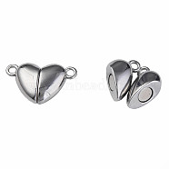 304 Stainless Steel Magnetic Clasps, Heart, Stainless Steel Color, 11x17x5mm, Hole: 1.5mm(X-STAS-N087-55-55P)