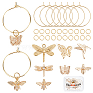 Beebeecraft DIY Animal Wine Glass Charm Making Kit, Including Butterfly & Dragonfly & Bee & Bird Cubic Zirconia Pendants & Brass Hoop Earring Findings , Real 18K Gold Plated, 34Pcs/box(DIY-BBC0001-20)