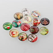 Christmas Ornaments Half Round/Dome Christmas Photo Glass Cabochons, Mixed Color, 14x5mm(GGLA-A002-14mm-KK)