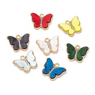 Acrylic Pendants, with Light Gold Tone Alloy Rhinestone Findings, Butterfly Charm, Mixed Color, 15x18x4mm, Hole: 1.8mm(FIND-C019-35KCG)