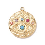 304 Stainless Steel Evil Eye Pendants, with Colorful Rhinestone and 201 Stainless Steel Snap on Bails, Golden, Flat Round Pattern, 17.5x15x3mm, Hole: 1.2mm(STAS-A063-01G)