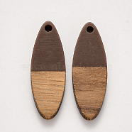 Resin & Walnut Wood Pendants, Horse Eye, Coconut Brown, 28x9.5x3.5~4mm, Hole: 1.8mm(RESI-S358-18J)