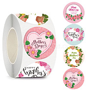 Round Dot Mother's Day Paper Self Adhesive Festive Stickers Rolls, Floral Gift Decals, Colorful, 25mm(X-PW-WG84495-01)