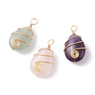 3Pcs 3 Styles Natural Mixed Gemstone Pendants, Natural Rose Quartz & Amethyst & Green Aventurine, with Golden Tone Copper Wire Wrapped, Teardrop Charm, 24.5x14x7.5mm, Hole: 3.6mm, 3pcs/set(PALLOY-JF01153)