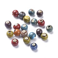 Fancy Aantiqued Glazed Porcelain Beads, Round, Mixed Color, 6mm, Hole: 1.5mm(PORC-R401-M)