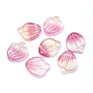 Glass Charms, Petal/Shell, Flamingo, 15x12x4mm, Hole: 1mm(X-GLAA-H016-01A-6)