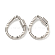 304 Stainless Steel Screw Carabiner Lock Charms, for Necklaces Making, Teardrop, 21x17.5x2mm(STAS-C092-01B-P)