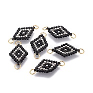 MIYUKI & TOHO Handmade Japanese Seed Beads Links, with Brass Jump Ring, Loom Pattern, Rhombus, Silver, 18x12~12.5x1.8mm, Hole: 2.5mm, 1.8mm thick.(SEED-A027-I10)