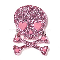 Acrylic Pendants, Skull, Flamingo, 50x33.5x2.5mm, Hole: 1.5mm(OACR-E037-01)
