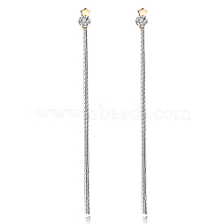 Brass Micro Pave Cubic Zirconia Dangle Stud Earring, Cadmium Free & Lead Free & Nickel Free, Star, Clear, Platinum & Golden, 105mm(EJEW-EE0004-25GP)