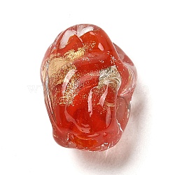 Handmade Gold Sand Lampwork Beadsl, Nuggets, Red, 13.5x10x9mm, Hole: 1.6mm(FIND-C040-02E)