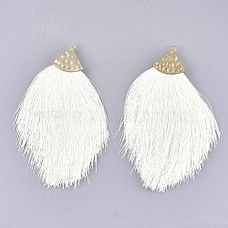 Polyester Tassel Big Pendant Decorations, with Alloy Findings, Golden, Creamy White, 100~108x51~62x7mm, Hole: 2mm(FIND-T042-01)