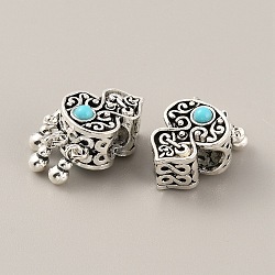 Tibetan Style Alloy European Dangle Charms, Large Hole Pendants, with Synthetic Turquoise Beads, Gourd, Antique Silver, 23x12x11mm, Hole: 5mm(FIND-TAC0001-69)