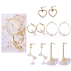 DIY Earring Jewelry Kits, including Brass & Iron Earring Findings, Glass Pearl Round Bead, ABS Plastic Imitation Pearl Pendants, Transparent Acrylic Pendants, Golden, 13x7mm, Hole: 1mm(DIY-CJ0001-48)