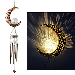 Iron Wind Chime with Solar Lights, for Garden Decorations, Moon, 1150x200mm(WG52279-01)