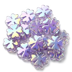 UV Plated Acrylic Beads, Iridescent, Bead in Bead, Clover, Medium Purple, 25x25x8mm, Hole: 3mm(SACR-G033-03H)