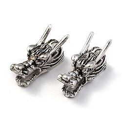 Tibetan Style Alloy Beads, Chinese Dragon Head Shape, Antique Silver, 24x10x12mm, Hole: 6mm(X-PALLOY-P001-06AS)