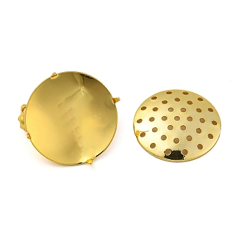 Brass Brooch Findings, Cadmium Free & Lead Free, Round, Real 14K Gold Plated, 21x21x12mm, Pin: 0.7mm, 20x2mm, Hole: 1mm